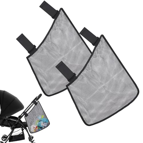 umbrella stroller organizer PandaEar 2 Pack Stroller Side Sling, Baby Stroller Organizer Mesh Cargo Net, Universal Non-Slip Stroller Organizer & Storage -Black
