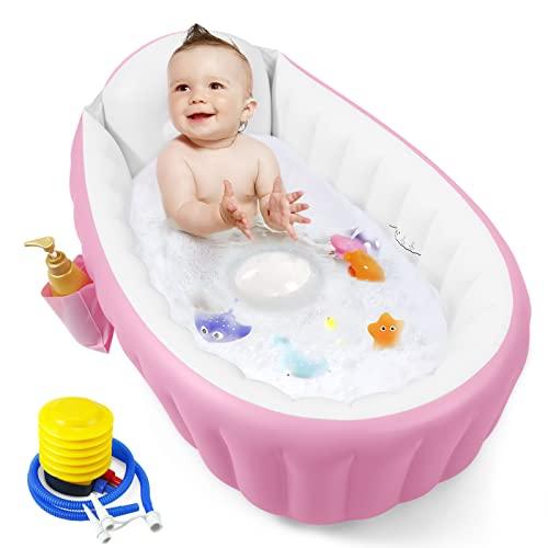summer infant inflatable bathtub PandaEar Baby Inflatable Bathtub, Portable Travel Baby Infant Bath Tub Toddler Bathtub with Air Pump, Foldable Non-Slip Shower Basin Mini Air Swimming