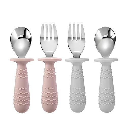 Reanea Toddler Utensils Stainless Steel Kids Silverware Set Toddler Forks, Baby Spoons and Knife 4 Pieces