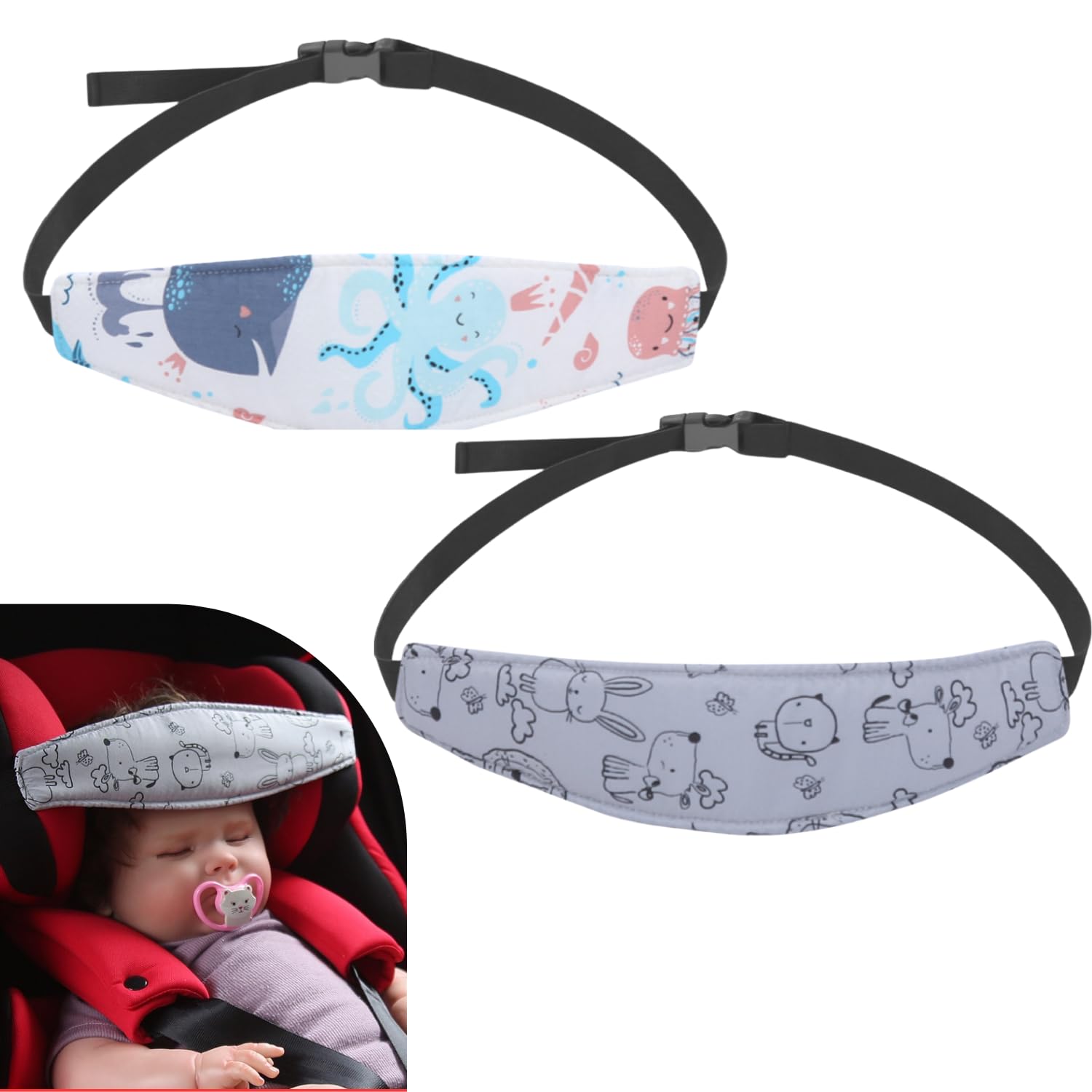 PandaEar Pack Baby Head Support for Car Seat, Carseat Head Band Straps for Toddler Kids Children Infant, Neck Relief Headrest Strap for Stroller Car