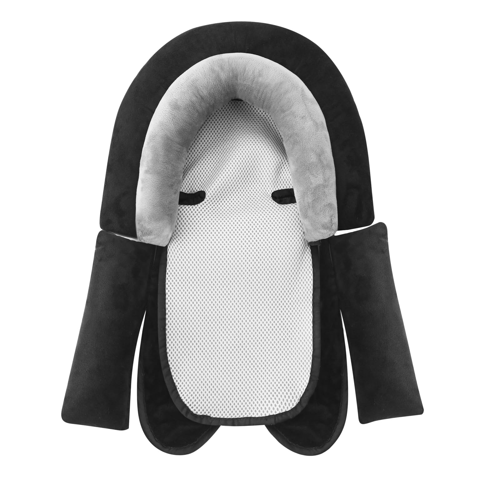 PandaEar Baby Head Support for Car Seat 3 in 1 Infant Head Neck Body Support Soft Insert Cushion Pad for Carseat Strollers Bouncer Black Grey