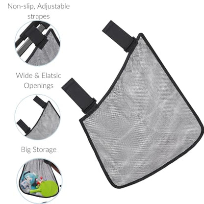 PandaEar 2 Pack Stroller Side Sling, Baby Stroller Organizer Mesh Cargo Net, Universal Non-Slip Stroller Organizer & Storage -Black