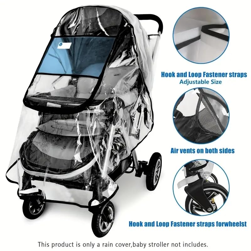 PandaEar Stroller Rain Cover, Universal Clear Baby Stroller Accessory Travel Weather Sheild for Windproof and Waterproof, Infant Breathable Stroller Cover