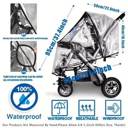 PandaEar Stroller Rain Cover, Universal Clear Baby Stroller Accessory Travel Weather Sheild for Windproof and Waterproof, Infant Breathable Stroller Cover