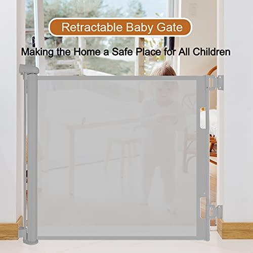 summer infant central station safety gate - gray PandaEar Child Baby 59” Wide Safety Gate| Retractable Design for Home or Travel| Doorways Stairs Hallways Indoor Outdoor (Grey)