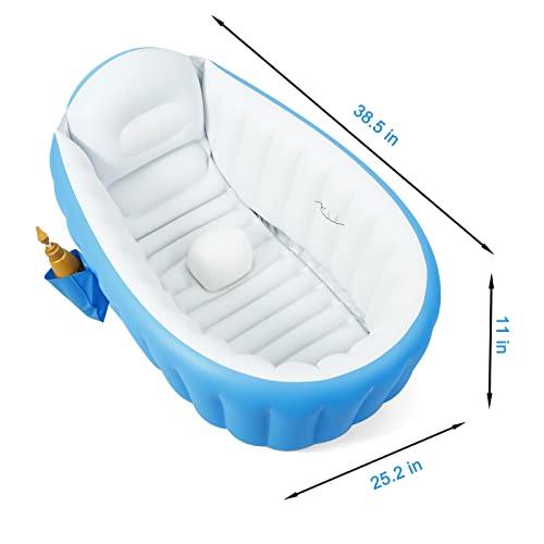 summer infant inflatable bathtub PandaEar Baby Inflatable Bathtub, Portable Travel Baby Infant Bath Tub Toddler Bathtub with Air Pump, Foldable Non-Slip Shower Basin Mini Air Swimming