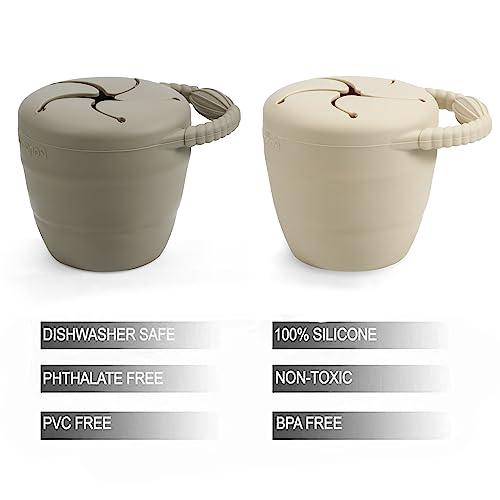 PandaEar Silicone Snack Containers, Collapsible Toddler Snack Cups Spill  Proof Food Catcher for Toddler Baby, Pack of 2 (Light Tan/Walnut)