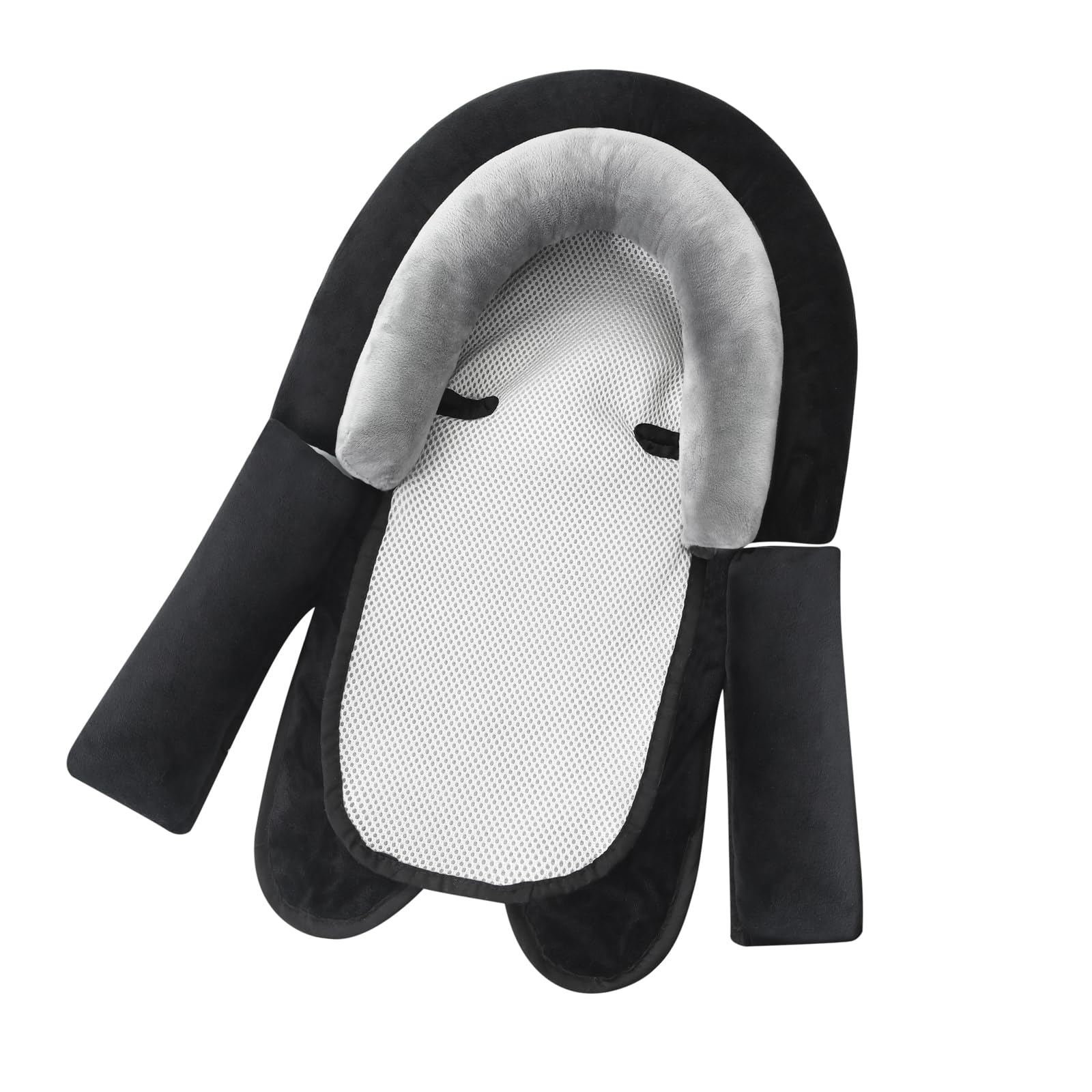 PandaEar Baby Head Support for Car Seat 3 in 1 Infant Head Neck Body Support Soft Insert Cushion Pad for CarSeat Strollers Bouncer Black Grey